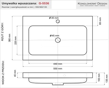 Современная встраиваемая раковина Grand 55 NanoShine