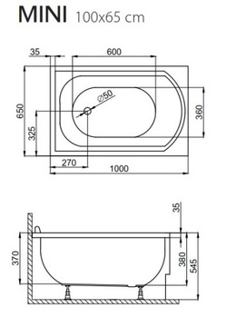 фото ориг. №4, Trough 100x65 mini+ siphon+ legs/hull expulsion 24г to small baths