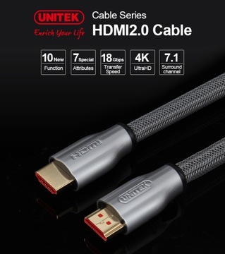 Unitek Y-C138RGY Przewód HDMI v2.0 2m oplot