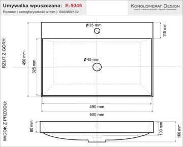 Эксклюзивная встраиваемая раковина ELITA 50x45 Nano