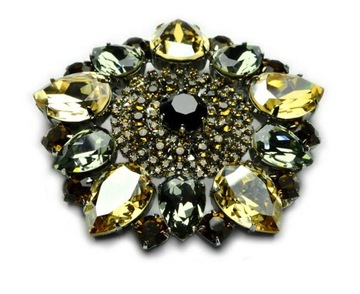 Broszka Duża Szara Beżowa Swarovski Prezent Najmodniejsza Elegancka Vintage