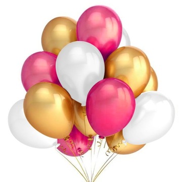 Balony metaliczne BIAŁE RÓŻOWE ZŁOTE 21 szt roczek