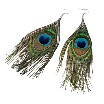 Kolczyki, Srebrne, Pióra, Piórka, Pawie Oko, 180mm