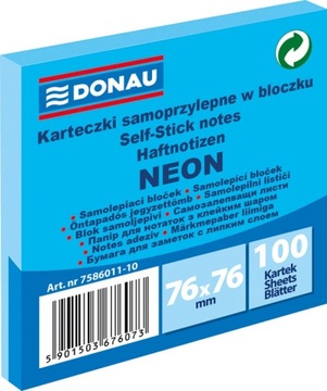 NOTES, KARTECZKI SAMOPRZYLEPNE BLOCZEK 76X76MM 100 KARTEK NIEBIESKI