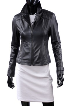 Čierna ležérna dámska kožená bunda s golierom DORJAN ANI450 L