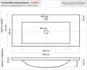 Alte 80 NanoShine узкая раковина 80x31 встраиваемая