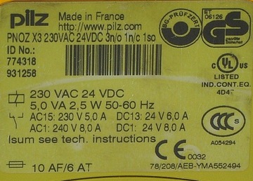 PNOZ X3 230 В переменного тока 24 В постоянного тока 3НО 1НЗ 1so реле PILZ