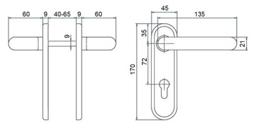 Пожарная ручка для замка ASSA ABLOY 72мм