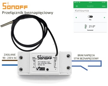 Sonoff WiFi Beznapięciowy, Piec, DS18B20, termostat, podłogówka