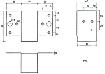 WL6 БАЛКА ПОДВЕСКА ЛЕГКАЯ СТРОИТЕЛЬНАЯ ОПОРА 38x71