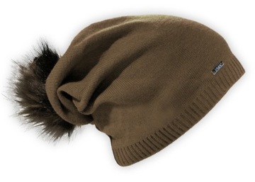 Beżowa Czapka zimowa BEANIE krasnal z pomponem 52-54