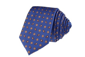 KRAWAT WĄSKI SLIM 6 cm NIEBIESKI W BRĄZOWE KWIATKI
