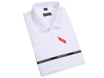 KOSZULA BIAŁA GŁADKA NA SPINKI 45 182-188 SLIM FIT