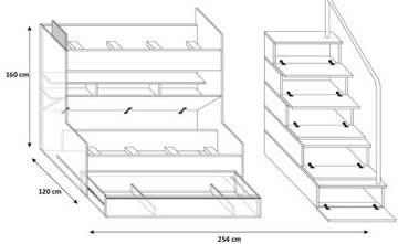 Łóżko piętrowe RAJ 2 BETA - długa barierka, fioletowy połysk