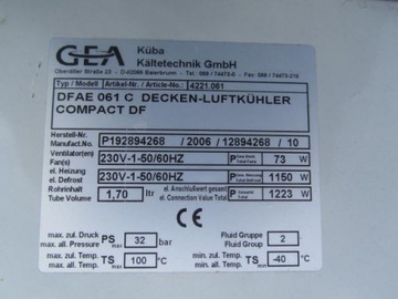 CHŁODNICA PAROWNIK GEA KUBA DFAE 061C 2,2 kW GRZAŁ