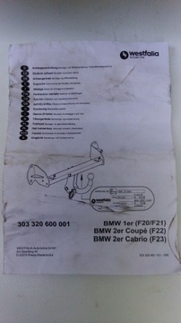 BMW 1 F20/21 F22 F23 ZAŘÍZENÍ(HÁK) TÁŽNÝ WESTFALIA ORIG.