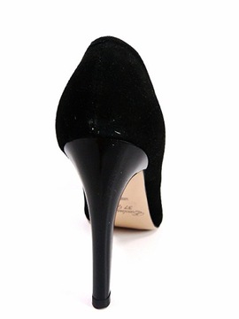 Czółenka Karino 40 czarne zamszowe szpilki skórzane buty damskie z ozdobą