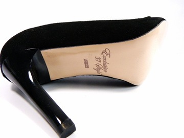 Czółenka Karino 40 czarne zamszowe szpilki skórzane buty damskie z ozdobą