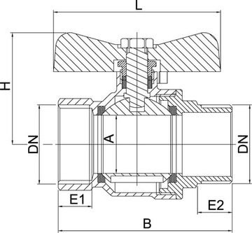 ШАРОВОЙ КРАН НИППЕЛЬ 1/2 ФУТА INVENA PROV STRONG BUTTERFLY