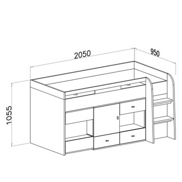 Łóżko antresola z biurkiem 90x200 cm system MO21