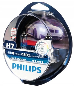 2 лампы PHILIPS H7 12 В 55 Вт PX26d RACING VISION GT200: НА 200 % БОЛЬШЕ СВЕТА