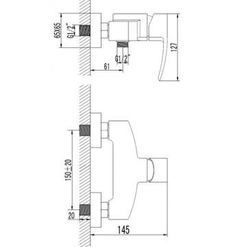 фото ориг. №2, Shower mixer wall-mounted square chrome complete
