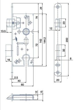 Замок врезной для двери HOBES 72/40 вставка к-105