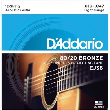 D'addario EJ36 10-47 struny do akustyka 12 strun