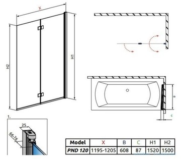 Шторка для ванны Essenza PND I 120x150 правая RADAWAY