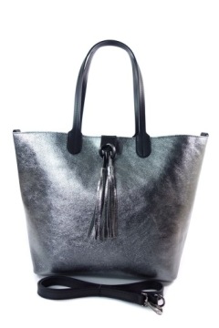 Большой шопер на плечо из итальянской ткани vera pelle синего цвета.