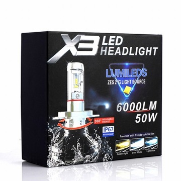 Лампы 2шт LED H27 X3 ZES 50W 12000lm LUMILEDS