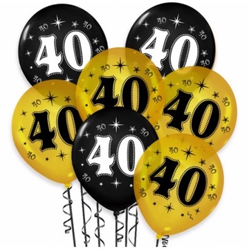 Balon 40 Urodziny złoto czarne 10 sztuk mix