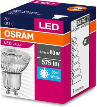 Светодиодная лампочка галогена GU10 6,9 Вт = 80 Вт 4000K OSRAM 36