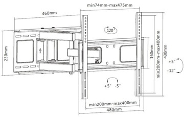 Подвеска для ТВ 32–75 дюймов + колышки FISHCHER до 75 кг.