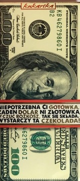 CZEKOLADA 100 DOLARÓW prezent 18 30 40 50 urodziny szefa szefowej dolary $