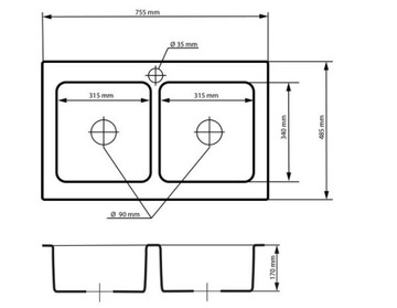 КУХОННАЯ ГРАНИТНАЯ МОЙКА, две чаши + смеситель