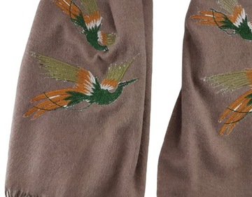 БОЛЬШОЙ ШАРФ С ВЫШИВКОЙ ПТИЦ, КАШЕМИРОВЫЙ ШАРФ