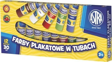 FARBY PLAKATOWE W TUBKACH 30 ML 12 KOLORÓW ASTRA