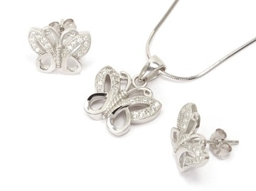 Srebrny ROD. naszyjnik MOTYL, wisiorek i łańcuszek