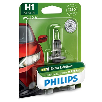 Лампа Philips H1 LongLife EcoVision, срок службы 4x