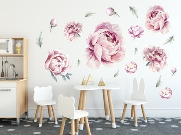 PIWONIE kwiaty PEONIE PASTELOWE Naklejki na ścianę dekoracyjne 60x100 cm