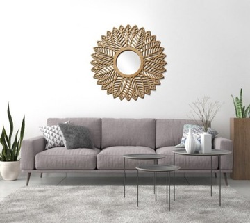 Lustro ścienne LIFFA 80cm, Lustro okrągłe, DREWNO