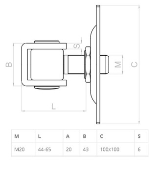 Петля М20 100х100х4 для регулируемых ворот