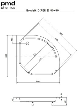 ДУШЕВОЙ ПОДДОН DIPER 80x80 полукруглый r 55