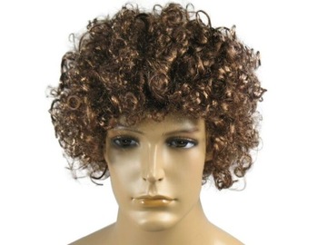 PERUKA AFRO BRĄZOWA BRUNET KRĘCONE WŁOSY