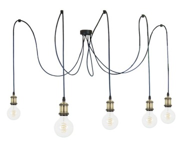 LAMPA WISZĄCA SUFITOWA PAJĄK 5 OPRAWKA RETRO ZŁOTA