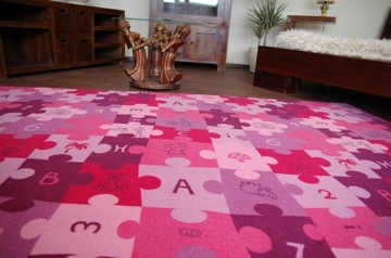 DYWAN DZIECIĘCY 55x165 PUZZLE fiolet DZIEWCZYNKI #EE1512