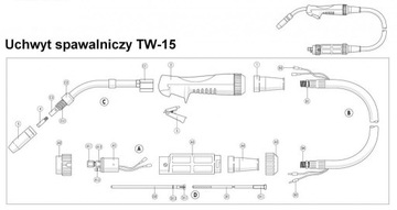 СВАРОЧНЫЙ ДЕРЖАТЕЛЬ TW-15 MB15 5м MIG MAG AK-15