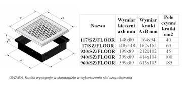 Kratka podłogowa FLOOR 9x40 cm - szlifowana