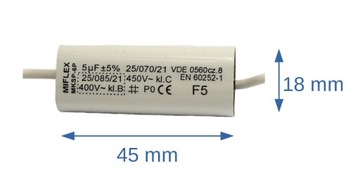 Конденсатор для двигателя 5мкФ 450В MIFLEX MKSP-6P